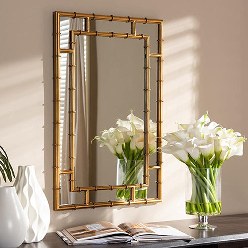 Baxton studio adra decorative bamboo wall mirror in gold