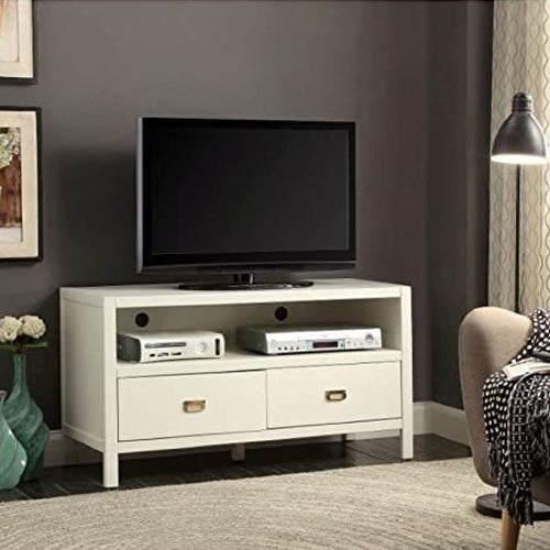 Linon Peggy Wood Two Drawer Media TV Stand in White