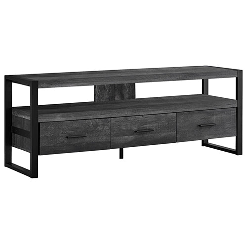 Monarch Specialties TV Stand-Console with 3 Drawers and Shelves-Industrial Modern Style Entertainment Center with Metal Legs, 60" L, Black Reclaimed Wood Look