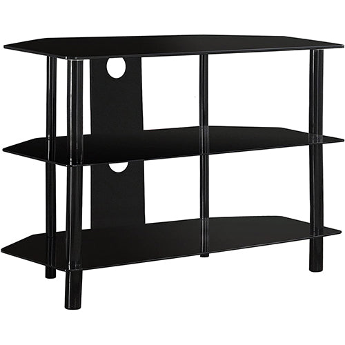 Oakestry Black Metal TV Stand With Tempered Black Glass, 36-Inch