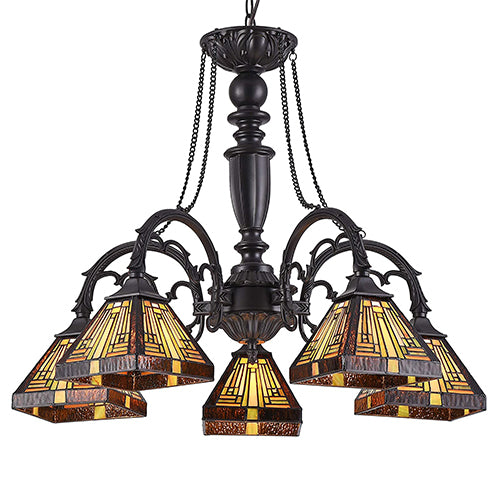 Tiffany-Style 5 Light Mission Large Chandelier 27" Wide