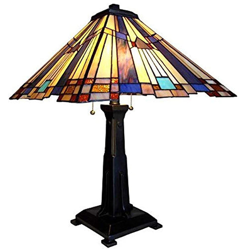 Oakestry ch23004a-tl2 tiffany-style mission 2-light table lamp, 15" x 24", multicolor