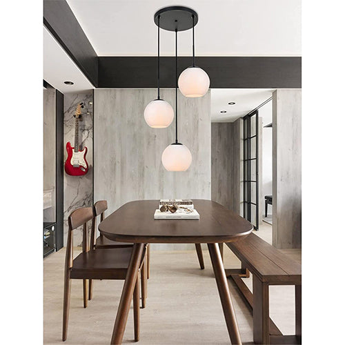 Three-light black pendant with frosted white glass by Oakestry