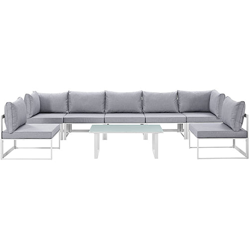 Upgrade Your Outdoor Space with Fortuna Aluminum 8-Piece Patio Sectional Sofa Set in White Gray with Cushions - Perfect for Entertaining and Relaxing Outdoors!