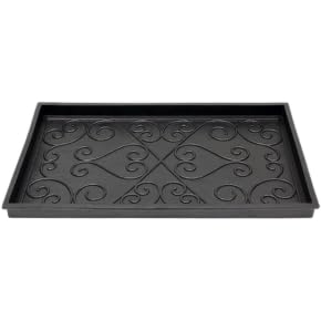 Small Rubber Boot Tray with Raised Scrollwork | Indoor Outdoor Shoe & Mud Tray for Entryway, Garden, Car Trunk – Black