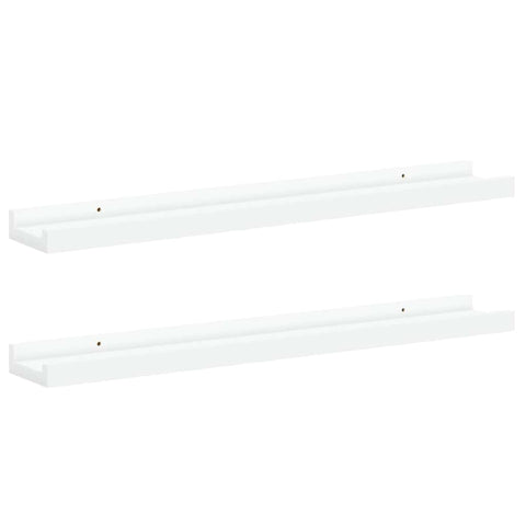 Oakestry Two Piece White MDF Frame Ledge Shelves, Contemporary Wall Display Rack for Books and Decorative Accents