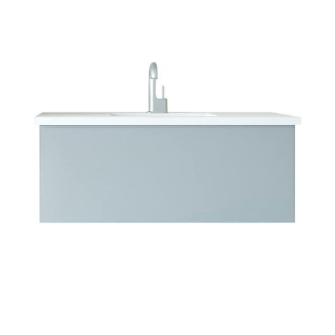 Oakestry Vitri 42 Inch Fossil Grey Bathroom Vanity Single Sink Viva Stone Matte White Solid Surface Countertop Freestanding Modern Storage Cabinet Soft Close Doors Luxury Washroom Furniture