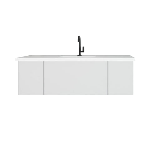 Oakestry Vitri 54 Inch Cloud White Bathroom Vanity Single Sink Viva Stone Matte White Solid Surface Countertop Freestanding Modern Storage Cabinet Soft Close Doors Premium Washroom Furniture