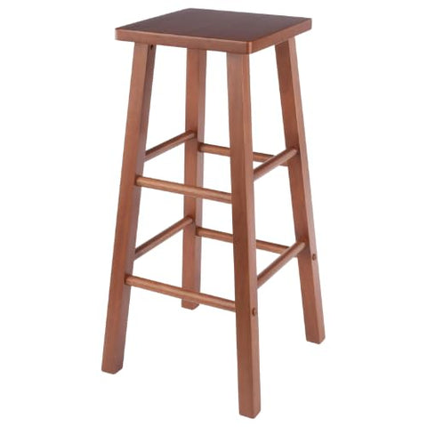 Oakestry Carrick 29" Bar Stool, Teak Solid Wood, Square 12" Seat with Rounded Edges, Double Footrests, Durable Home Bar & Kitchen Seating