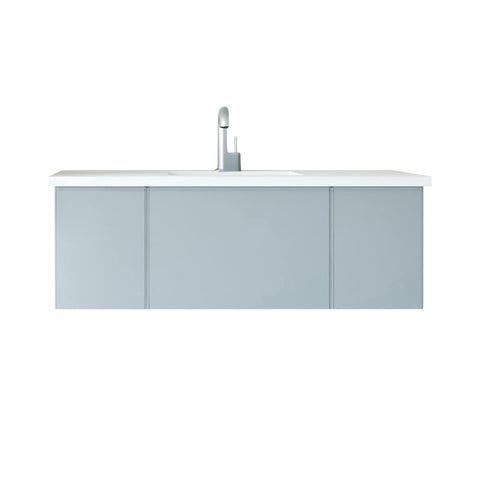 Oakestry Vitri 48 Inch Fossil Grey Bathroom Vanity Single Sink Viva Stone Matte White Solid Surface Countertop Freestanding Modern Storage Cabinet Soft Close Doors Luxury Washroom Furniture