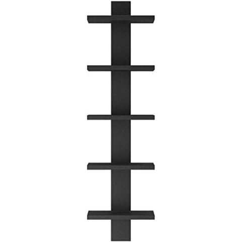 Oakestry Black Wall-Mounted Bookshelf Space-Saving Spine Book Tower Modern Vertical Storage Rack for Home Office Bedroom Floating Metal Shelves Durable Freestanding Organizer for Books and Décor
