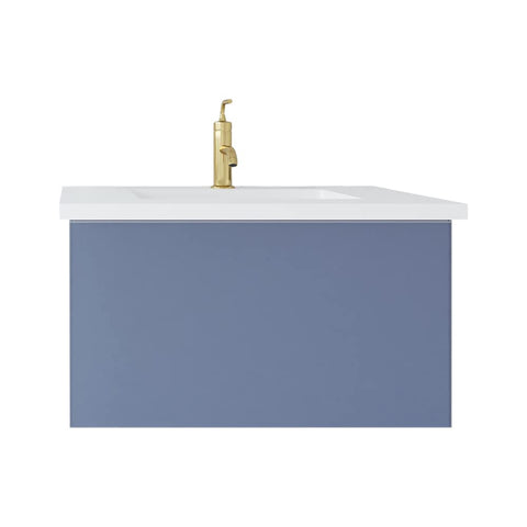 Oakestry Vitri 30 Inch Nautical Blue Bathroom Vanity Single Sink Viva Stone Matte White Solid Surface Countertop Freestanding Modern Storage Cabinet Soft Close Doors Luxury Washroom Furniture