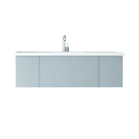 Oakestry Vitri 54 Inch Fossil Grey Bathroom Vanity Single Sink Viva Stone Matte White Solid Surface Countertop Freestanding Modern Storage Cabinet Soft Close Doors Premium Washroom Furniture