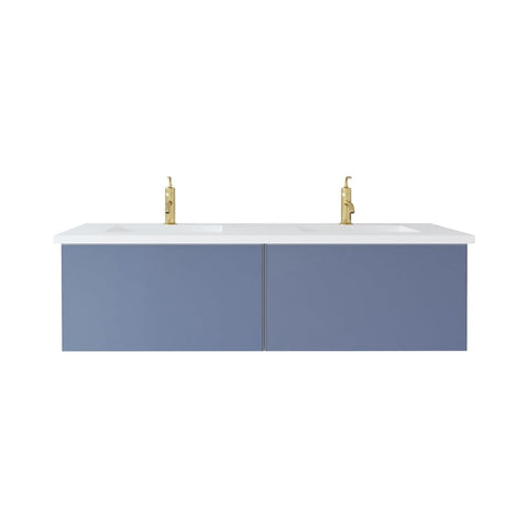 Oakestry Vitri Wall Mounted Bathroom Vanity with Nano Glass Panels, Soft Close Drawers, Solid Surface Countertop, Made in Italy