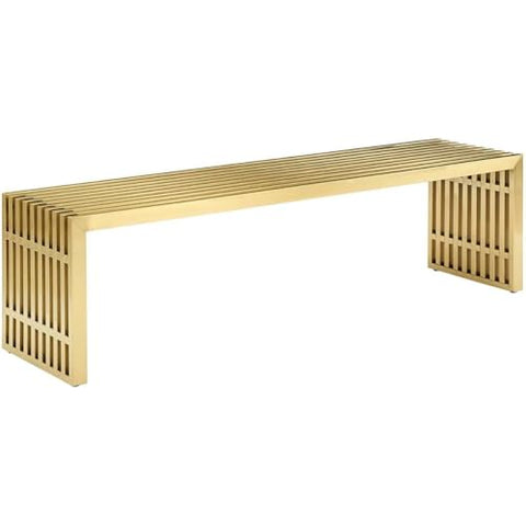 Oakestry Modern Stainless Steel Bench 60-Inch Sleek Metal Entryway Seat Contemporary Gold Finish Stylish Accent Bench for Living Room Bedroom Foyer Indoor Decorative Seating Durable & Chic Design