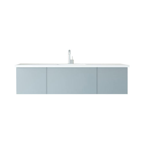 Oakestry Vitri Wall Mounted Bathroom Vanity with Nano Glass Panels, Soft Close Blum Drawers, Solid Surface Countertop, Made in Italy