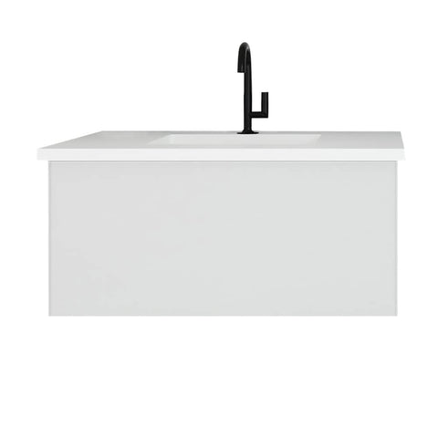 Oakestry Vitri 36 Inch Cloud White Bathroom Vanity Single Sink Viva Stone Matte White Solid Surface Countertop Freestanding Modern Storage Cabinet Soft Close Doors Premium Washroom Furniture