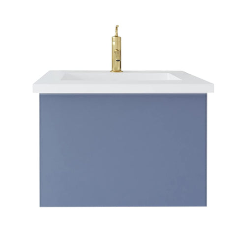 Oakestry Vitri 24 Inch Nautical Blue Bathroom Vanity Single Sink Viva Stone Matte White Solid Surface Countertop Freestanding Modern Storage Cabinet Soft Close Doors Compact Washroom Furniture