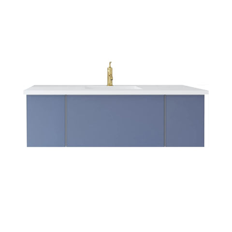 Oakestry Vitri 54 Inch Nautical Blue Bathroom Vanity Single Sink Viva Stone Matte White Solid Surface Countertop Freestanding Modern Storage Cabinet Soft Close Doors Premium Washroom Furniture