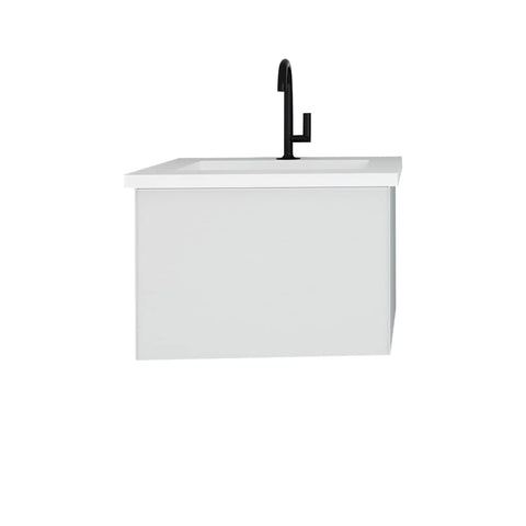 Oakestry Vitri 24 Inch Cloud White Bathroom Vanity Single Sink Viva Stone Matte White Solid Surface Countertop Freestanding Modern Storage Cabinet Soft Close Doors Compact Washroom Furniture