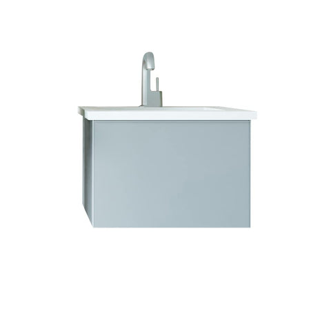Oakestry Vitri 24 Inch Fossil Grey Bathroom Vanity Single Sink Viva Stone Matte White Solid Surface Countertop Freestanding Modern Storage Cabinet Soft Close Doors Compact Washroom Furniture