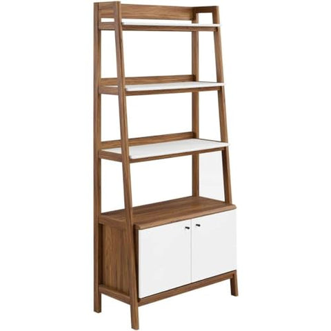 Oakestry 33-inch Mid-Century Moder Design Walnut Bookshelf Display Case Open Storage Tietred Freestanding Shelf for Living Room Office or Home Organization
