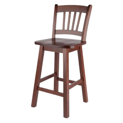 Oakestry Fina 24" Swivel Counter Stool, Walnut Solid Wood, 360° Rotating Seat, Slat Back with Footrest, Kitchen, Breakfast Nook & Home Use