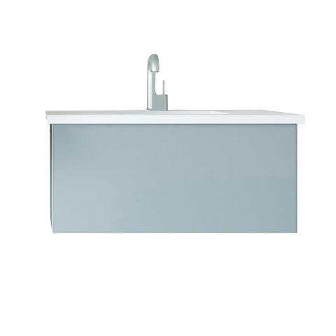 Oakestry Vitri 36 Inch Fossil Grey Bathroom Vanity Single Sink Viva Stone Matte White Solid Surface Countertop Freestanding Modern Storage Cabinet Soft Close Doors Premium Washroom Furniture