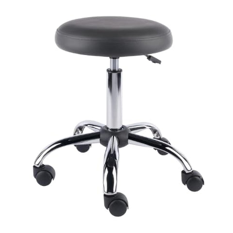 Oakestry Clyde Adjustable Swivel Stool, Charcoal Faux Leather Cushion & Chrome Base, 19.3–25.6" H, 360° Rotation with Casters, Office, Salon & Home Use