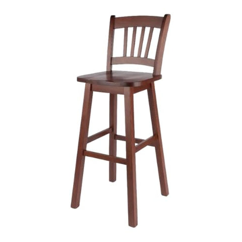 Oakestry Fina 29" Swivel Bar Stool, Walnut Solid Wood, 360° Rotating Seat, Slat Back with Footrest, Kitchen, Home Bar & Living Room Seating