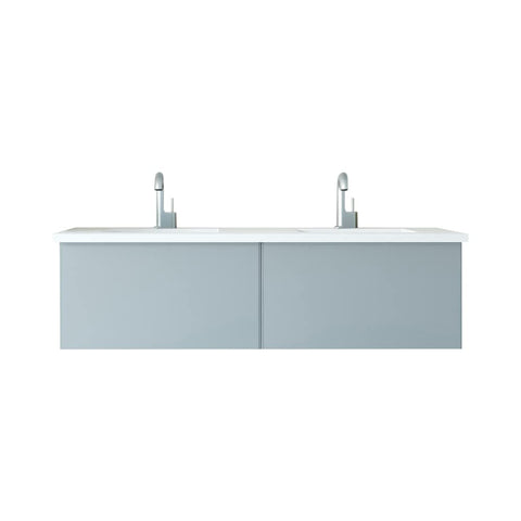 Oakestry Vitri 60 Inch Fossil Grey Double Sink Bathroom Vanity Viva Stone Matte White Solid Surface Countertop Freestanding Modern Storage Cabinet Soft Close Doors Luxury Washroom Furniture
