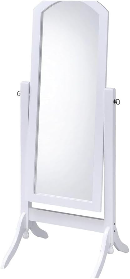 Oakestry OakestryBarrington Cheval Full-Length Standing Mirror 59" x 23" – White Swivel Design with Solid Rubberwood Frame, Elegant Bedroom, Living Room & Dressing Room Floor Mirror