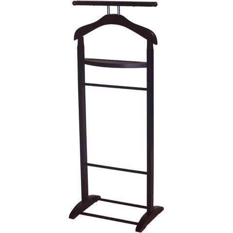 Oakestry Wooden Suit Valet Stand with Hanger Trouser Bar Storage Tray Elegant Wardrobe Organizer for Men Bedroom Office, Walnut Finish