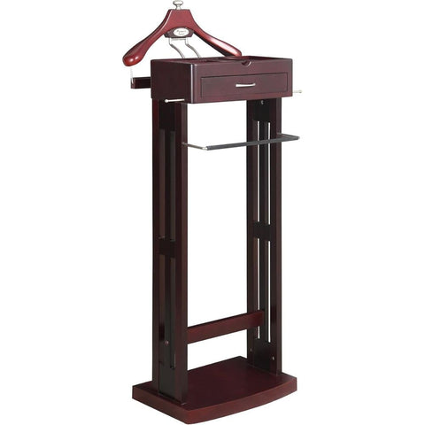 Oakestry Wooden Mahogany Finish Suit Valet Stand with Detachable Hanger Mirror Tray Storage Drawer Trouser Bar Tie Organizer for Bedroom, Closet or Office