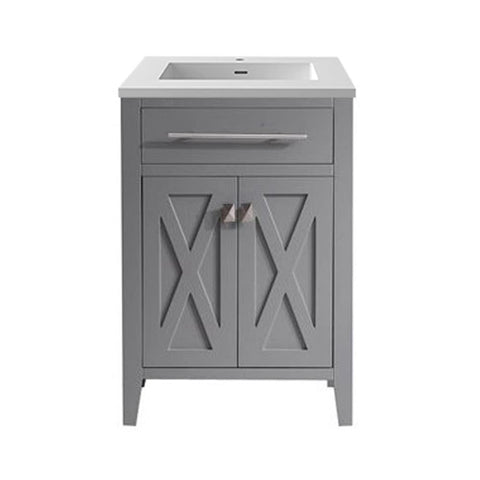 Oakestry Wimbledon Bathroom Vanity with Solid Surface Integrated Sink, Soft Close Doors, Solid Oak Cabinet, Pre-Assembled, Grey
