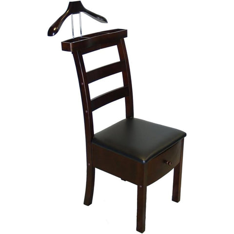 Oakestry Wooden Chair Valet with Drawer Hanger Trouser Bar Belt And Tie Rack Storage Seat Luxury Suit Stand Clothes Organizer for Bedroom Office, Dark Walnut