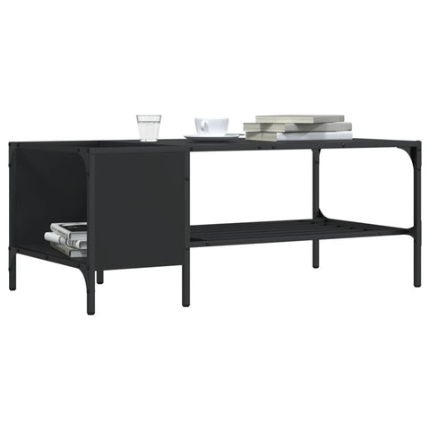 Oakestry Coffee Table Black Engineered Wood, Metal Medium Coffee Table Premium Storage Cabinet Modern Luxury Storage Solution Elegant Dining Interior Furniture Space Saving Organizer