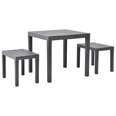 Oakestry 3-Piece Garden Set Brown Plastic Square Table with 2 Benches, Modern Outdoor Dining Set