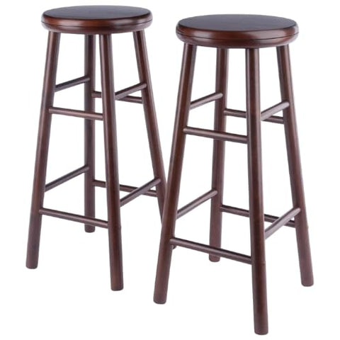 Oakestry Shelby 30.2" Swivel Bar Stool Set, 2-Piece, Walnut Solid Wood, 360° Rotating Seat with Footrests, Compact Home Bar & Kitchen Seating