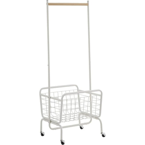 Oakestry Heavy-Duty Metal Clothes Rack with Lockable Wheels and Storage Shelf, Rolling Garment Organizer with Hanging Bar for Bedroom Closet Laundry Room, Freestanding Clothing Stand, White