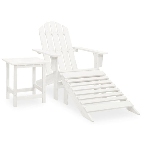 Oakestry Adirondack Garden Chair Set White Solid Fir Wood with Ottoman & Side Table, Large Outdoor Seating