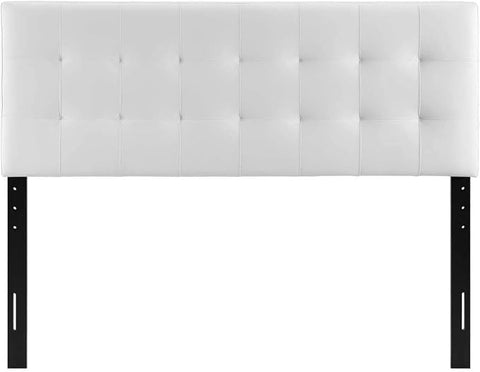White Faux Leather Queen Headboard Upholstered Tufted Button Design Adjustable Padded Panel Modern Bedroom Furniture with Sturdy Wood Frame Elegant Accent and Comfortable Backrest Support