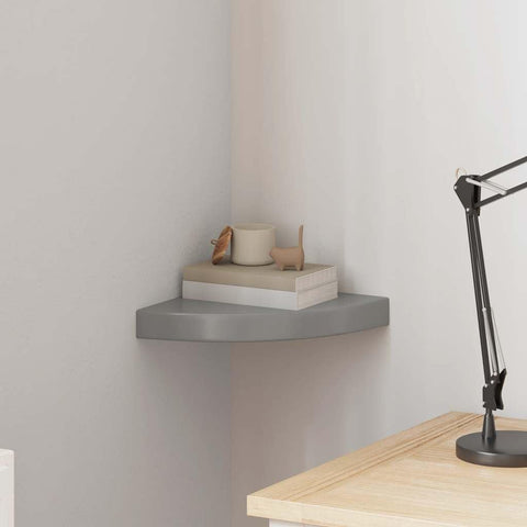Oakestry Floating Corner Shelf High Gloss Gray 9.8 inches x9.8 inches x1.5 inches MDF Refined Living Space Essential
