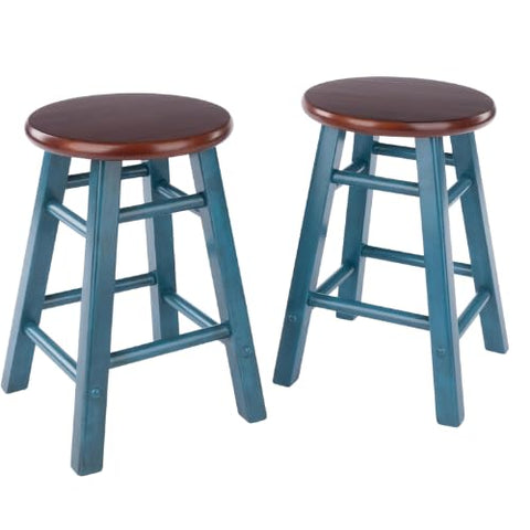 Oakestry Element Set of 2 Square Legs Dining Stools Walnut-Rustic Teal Finish Solid Wood Comfortable Footrest Practical Height 220 lbs Capacity Modern Minimalist Stool for Kitchen Dining Room Office