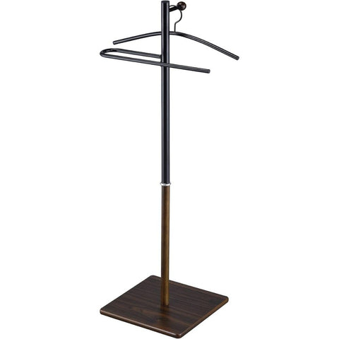 Oakestry 2-Tone Kumo Metal Valet Stand Freestanding Clothes Organizer with Removable Hanger Trouser Bar Space-Saving Rack Coat Stand for Bedroom Entryway Office Durable Walnut Finish, Black