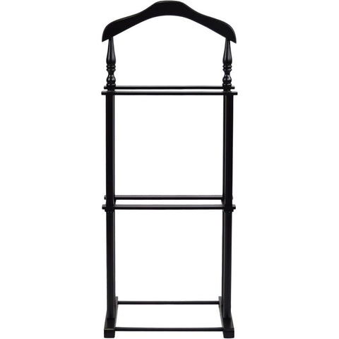 Oakestry Black Wooden Twin Valet Stand with Hanger Trouser Bar Tie Holder Storage Tray Clothes Organizer for Bedroom Office Closet Space Saving Wardrobe Rack for Men and Women