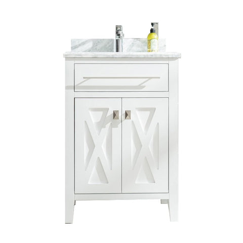 Oakestry Wimbledon 24" White Bathroom Vanity with White Carrara Marble Countertop, Undermount Sink, Soft Close Doors, Solid Oak Cabinet