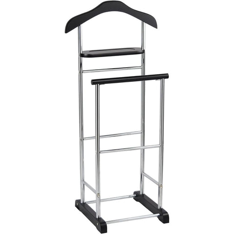 Oakestry Black Wooden Valet Stand with Hanger Trouser Bar Storage Tray Elegant Clothes Organizer for Bedroom Office Closet Space Saving Wardrobe Rack for Men and Women