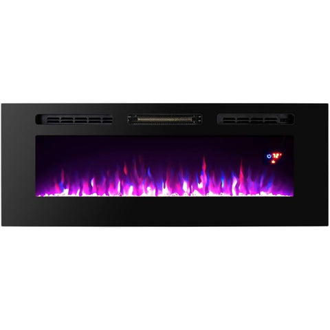 Oakestry TopLife 50-inch Electric Fireplace Recessed & Wall-Mounted LED Fireplace Heater Slim Modern Design with Adjustable Flame Colors, Remote Control, Timer, & Touch Screen, Black