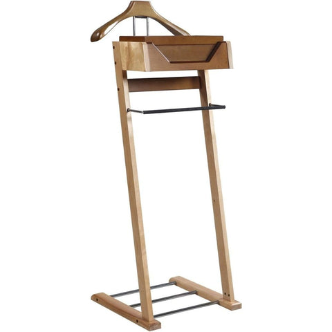 Oakestry Wooden Valet Stand with Hanger Felt Trays Trouser Bar Shoe Rack Elegant Clothes Organizer for Bedroom Office Closet Space Saving Wardrobe Rack for Men and Women